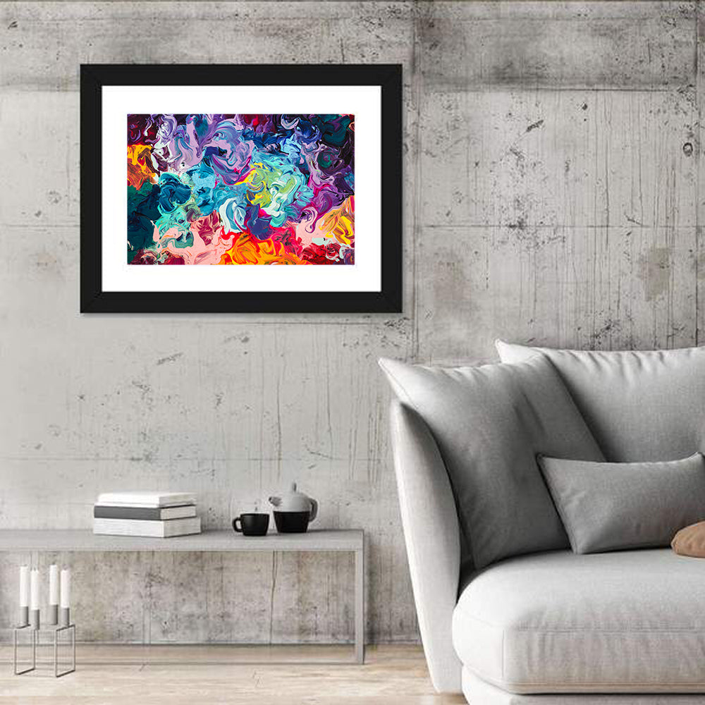 Vibrant Acrylic Swirls Wall Art in a room, landscape