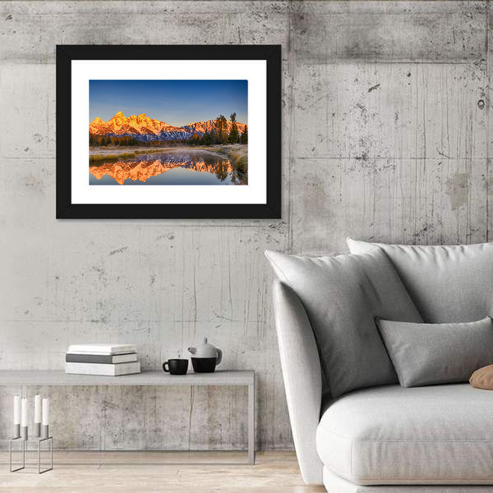 Grand Teton Sunrise Reflection Wall Art in a room, landscape