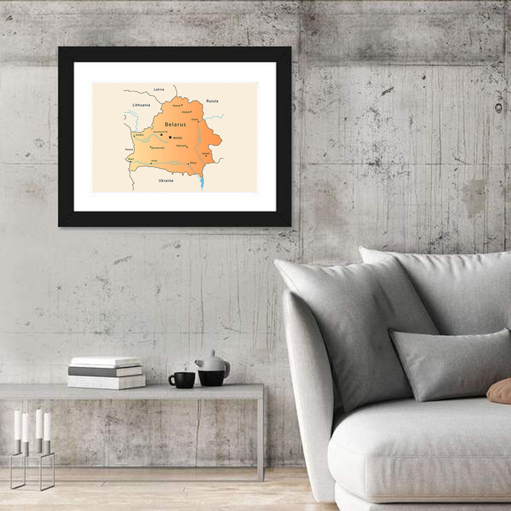 Belarus Cartographic Map Wall Art in a room, landscape