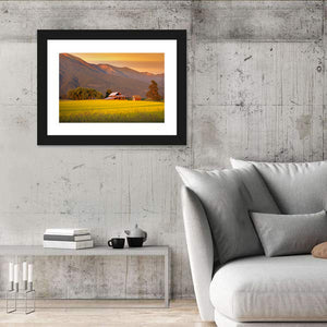 Rapeseed Farm & Barn In Evening Wall Art