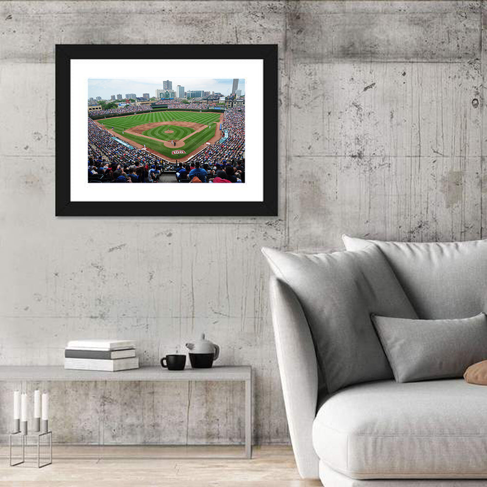 Wrigley Field Crowd Panorama Wall Art in a room, landscape