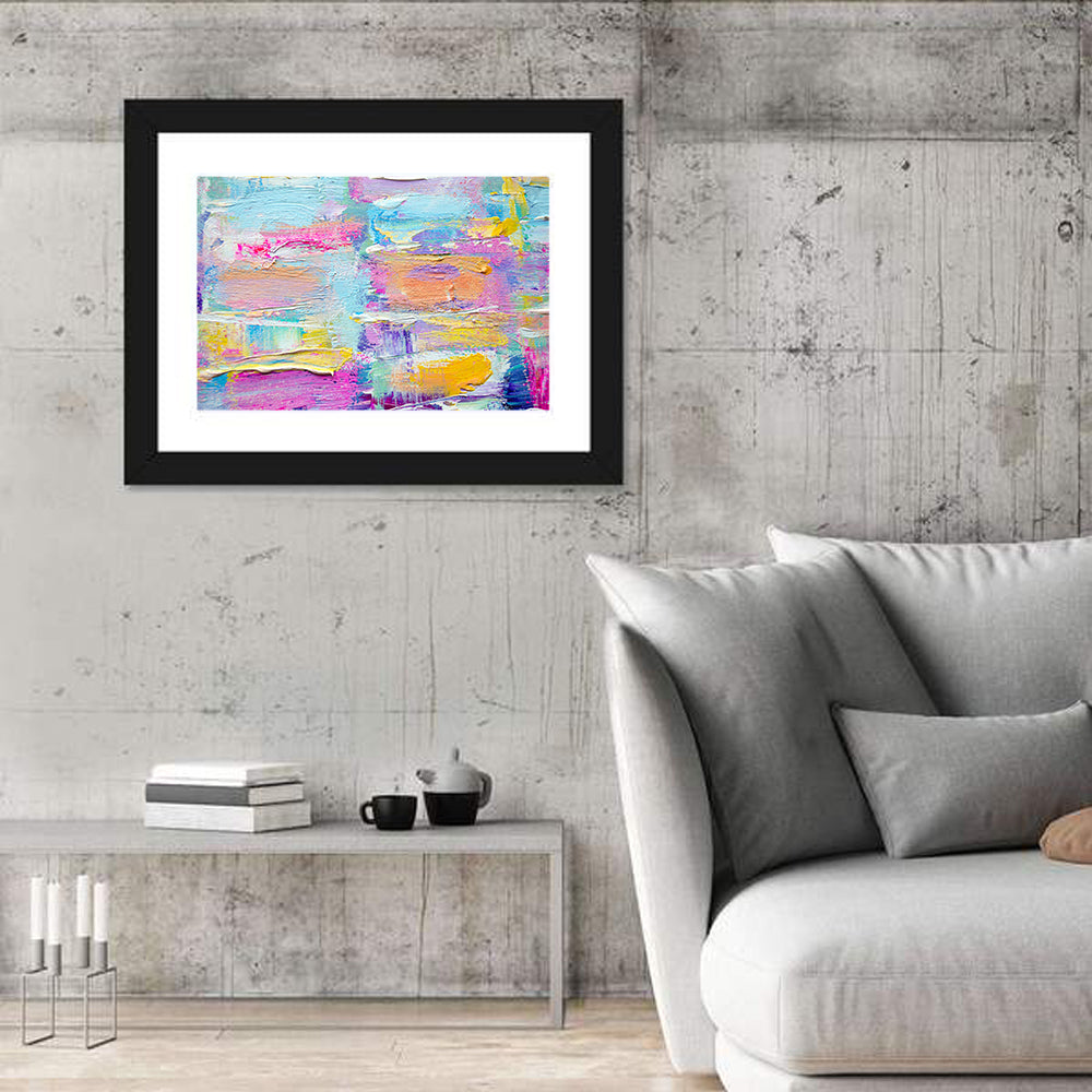 Vibrant Acrylic Brushstroke Abstract Wall Art in a room, landscape