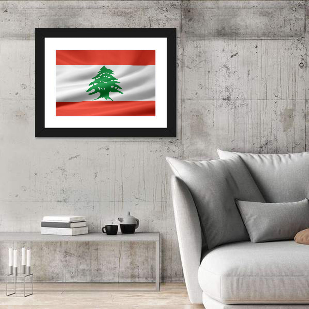 Lebanon Flag with Cedar Emblem Wall Art in a room, landscape