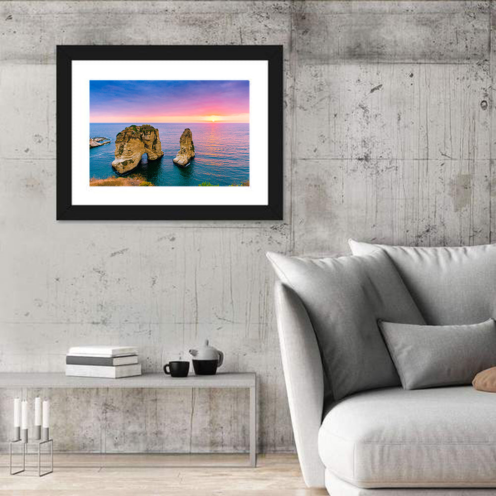 Raouché Rocks at Dusk, Beirut Wall Art in a room, landscape