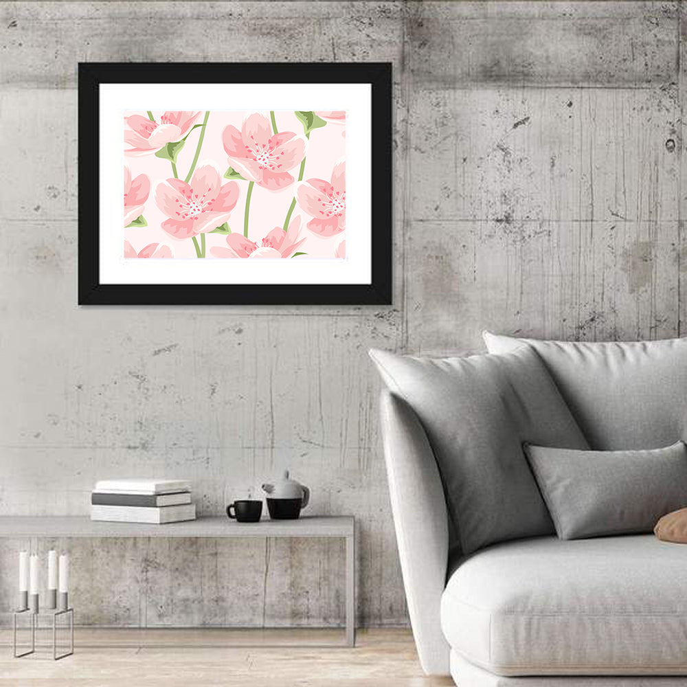 Spring Pink Sakura Magnolia Pattern Wall Art