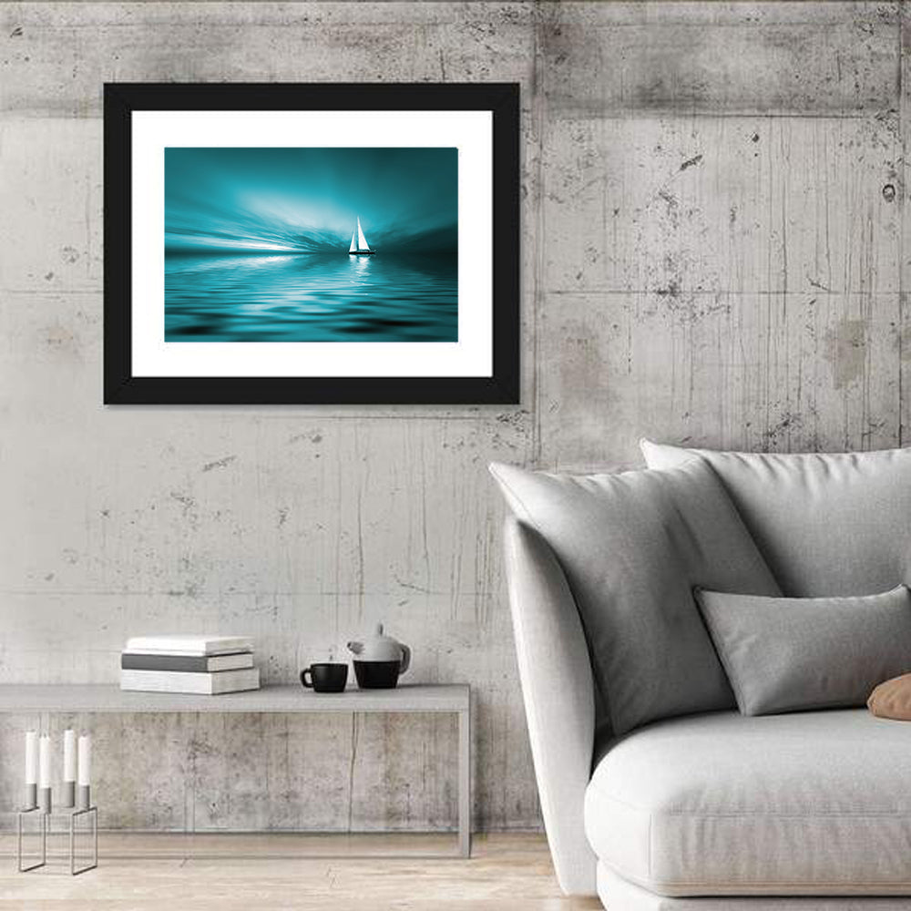 Sailboat at Dusk Wall Art in a room, landscape