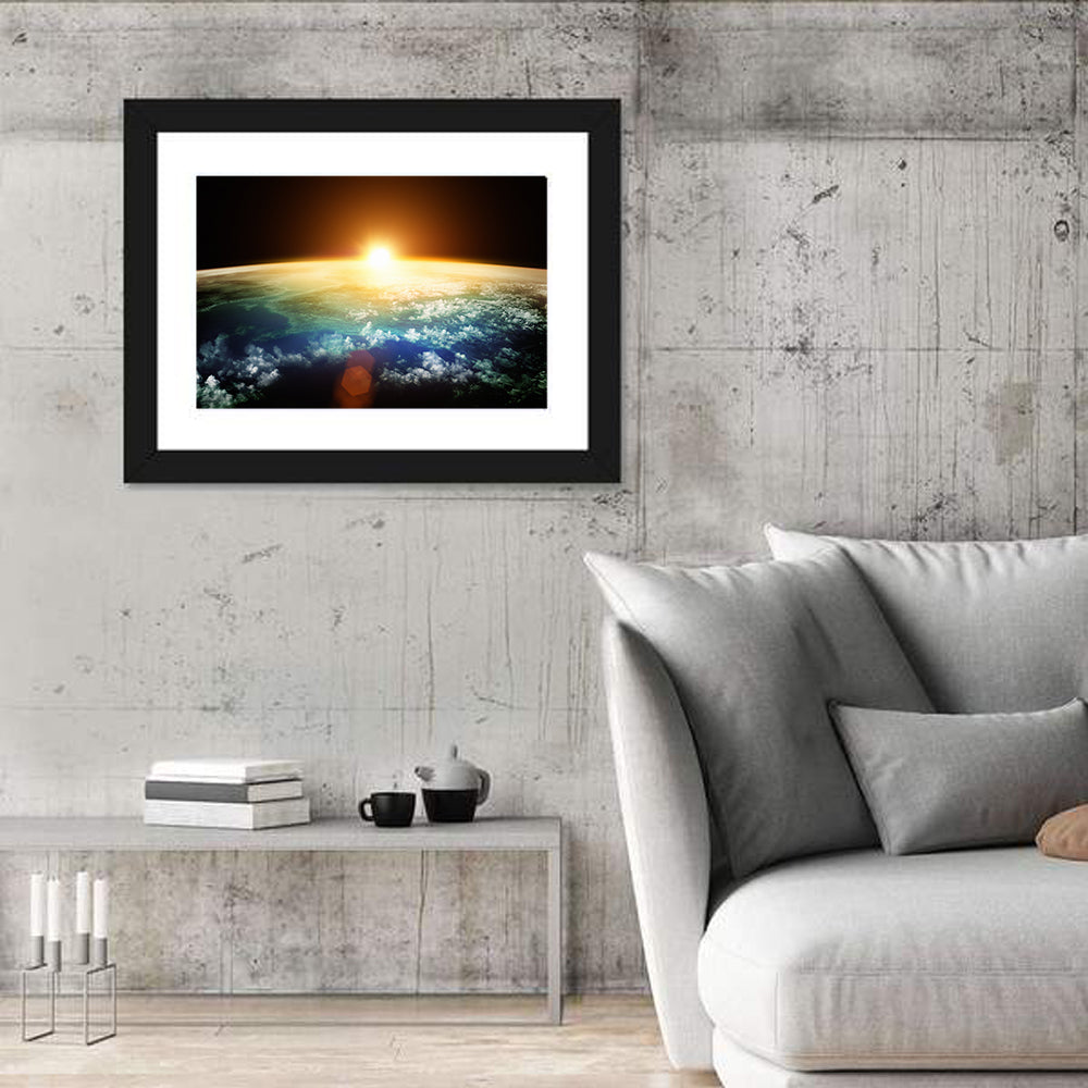 Earth at Sunrise from Orbit Wall Art in a room, landscape
