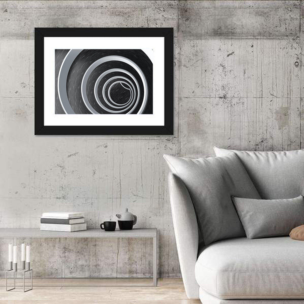 Concentric Spiral Tunnel Wall Art in a room, landscape