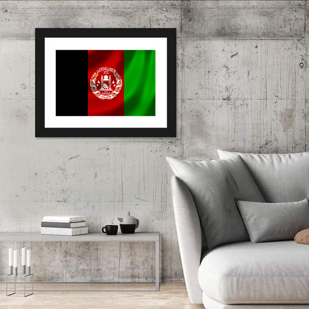 Waving Flag of Afghanistan Wall Art in a room, landscape