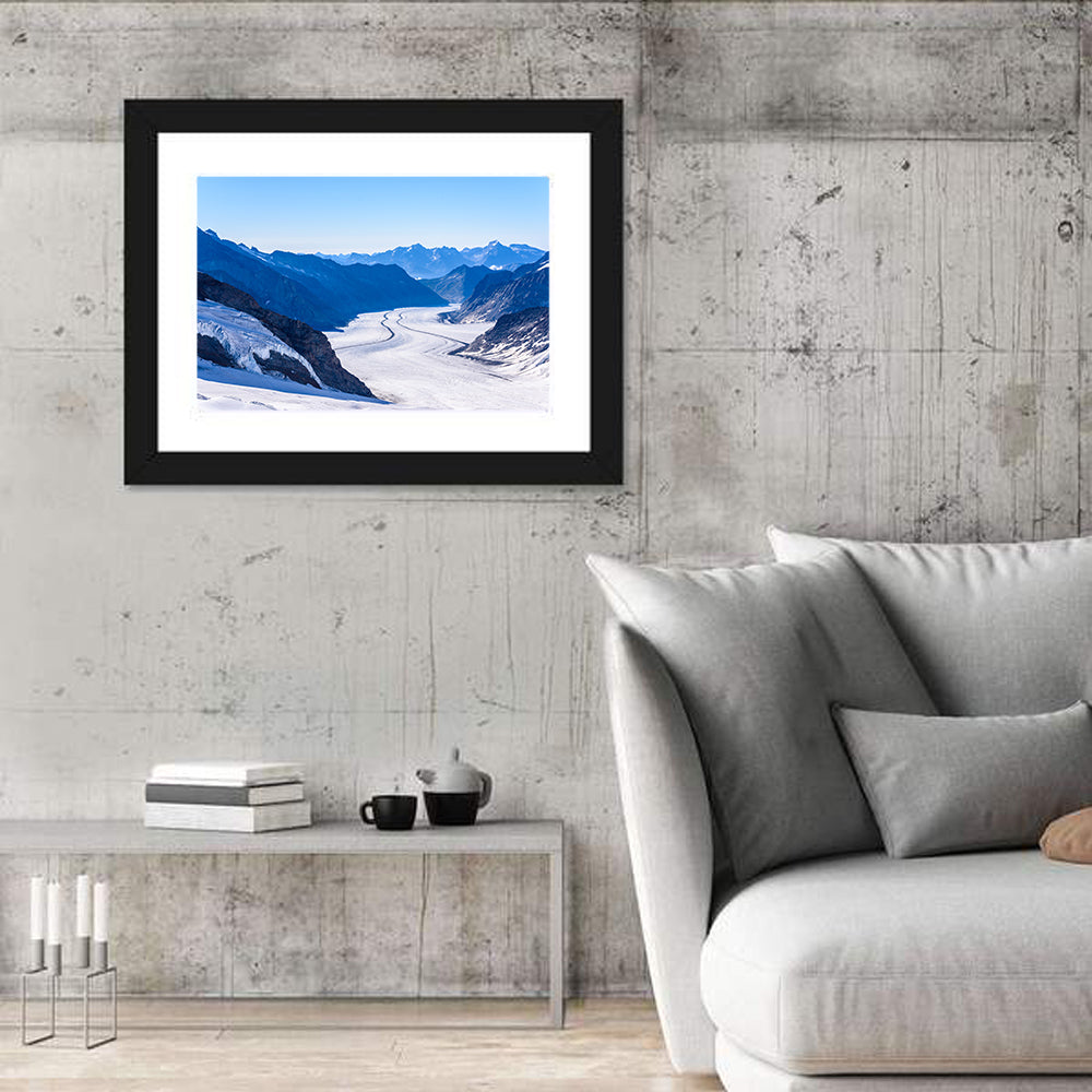 Aletsch Glacier Swiss Alps Wall Art in a room, landscape
