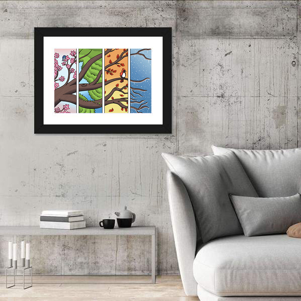 Four Seasons Tree Branch Wall Art in a room, landscape