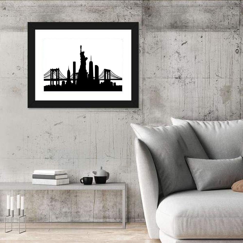 New York City Skyline Silhouette Wall Art in a room, landscape