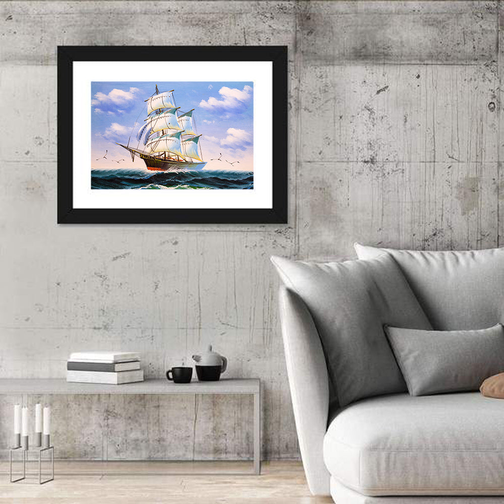 Sailing Ship with White Sails Wall Art