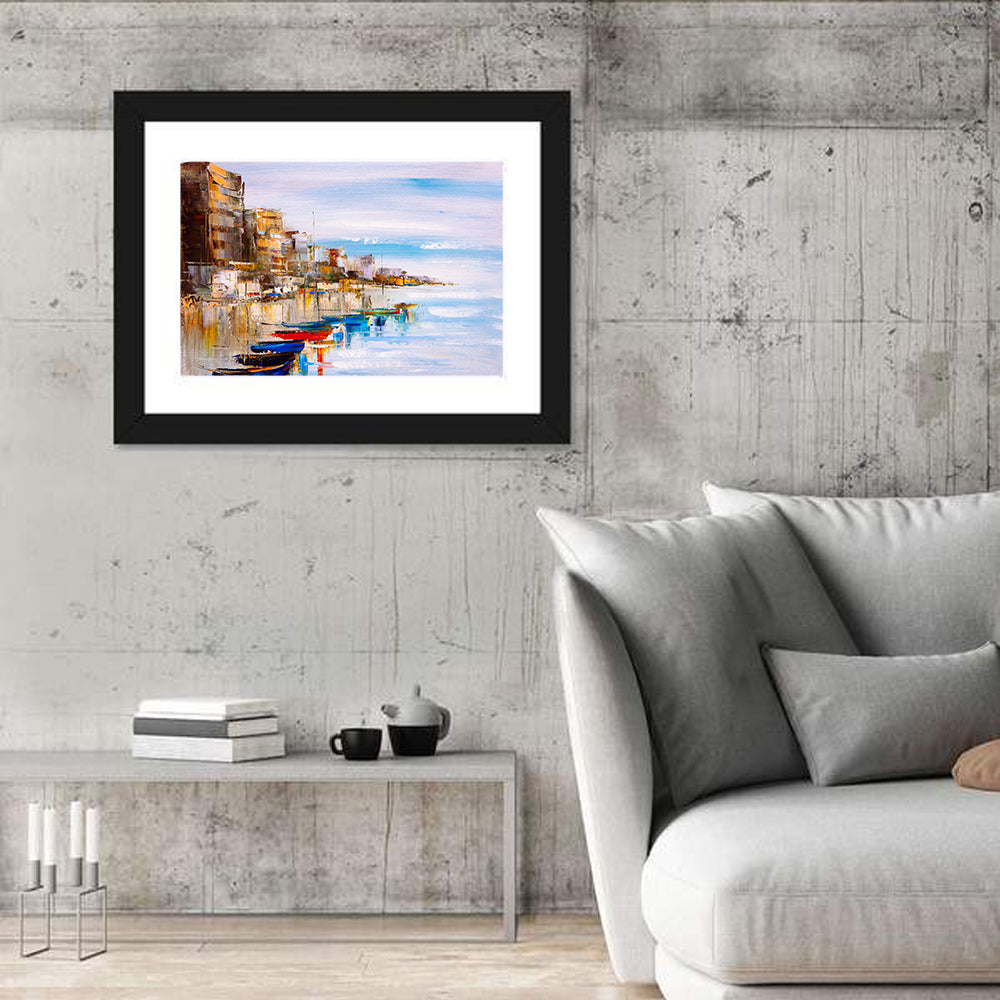Harbor Oil Painting Wall Art in a room, landscape