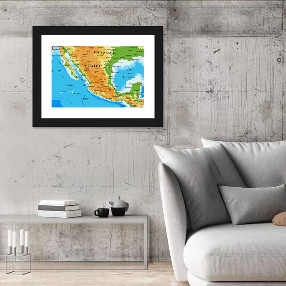Mexico Relief Map Wall Art in a room, landscape