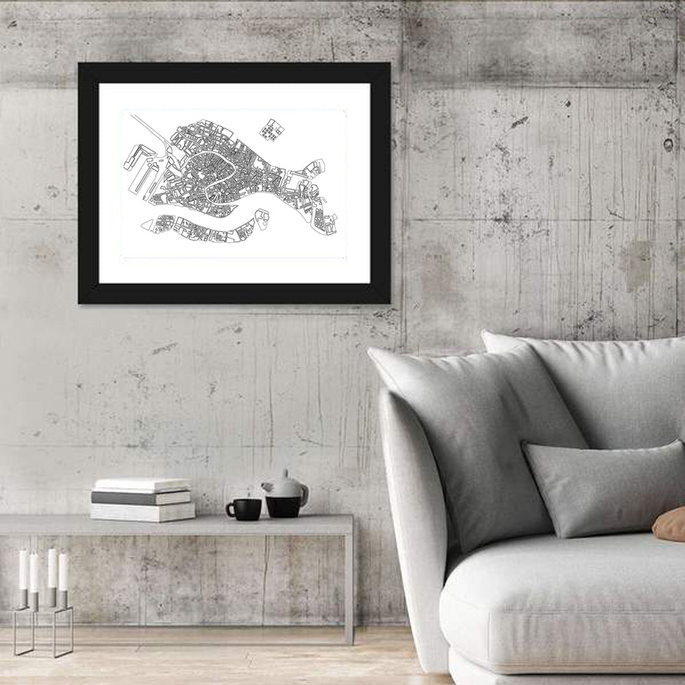 Venice Canal Map Wall Art in a room, landscape