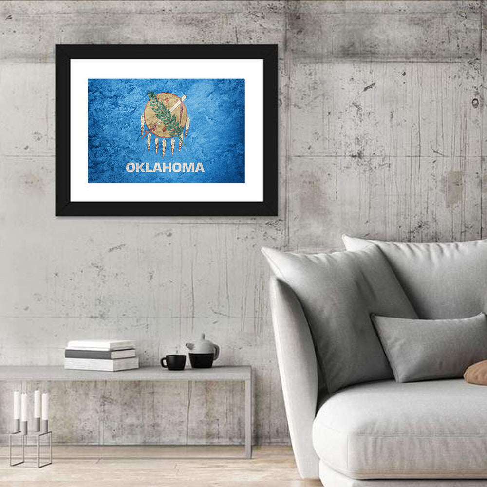 Grunge Oklahoma Flag Wall Art in a room, landscape