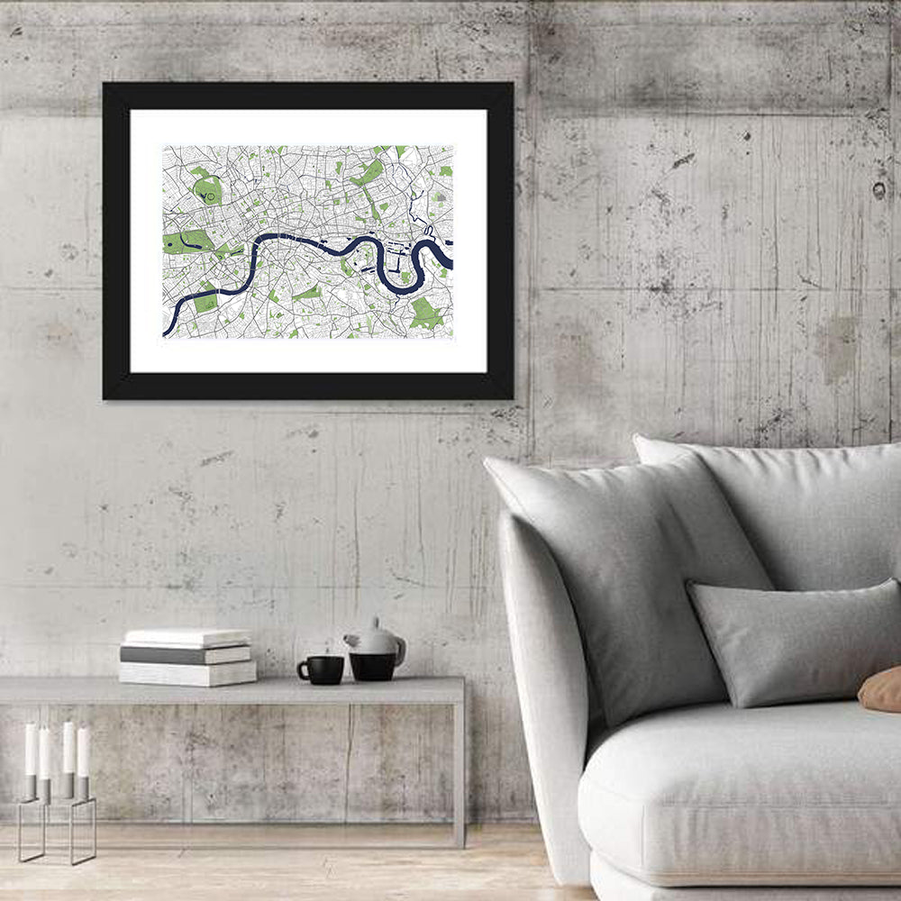 London City Map Wall Art in a room, landscape