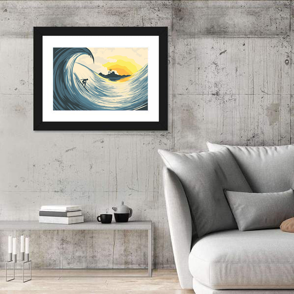 Tropical Sunset Surf Scene Wall Art