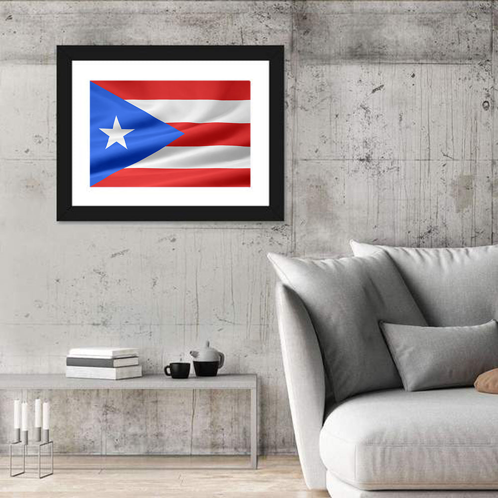 Flag of Puerto Rico Wall Art in a room, landscape