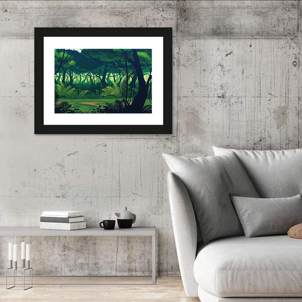 Seamless Jungle Forest Wall Art in a room, landscape
