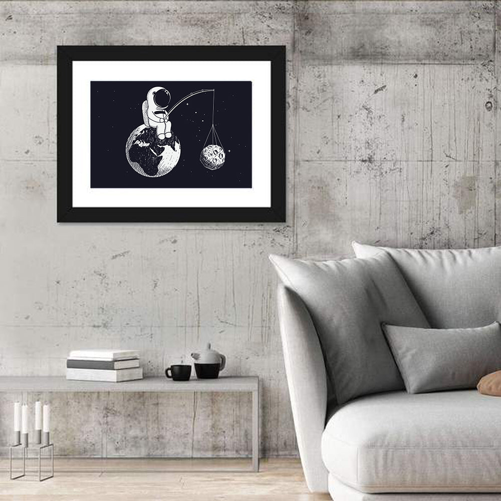 Little Astronaut Fishing the Moon Wall Art in a room, landscape