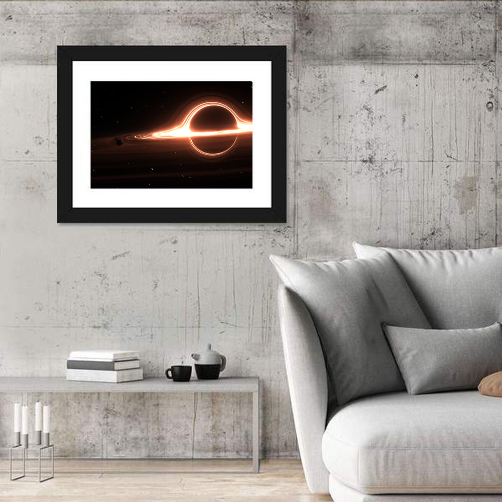 Planet Orbiting a Giant Black Hole Wall Art in a room, landscape