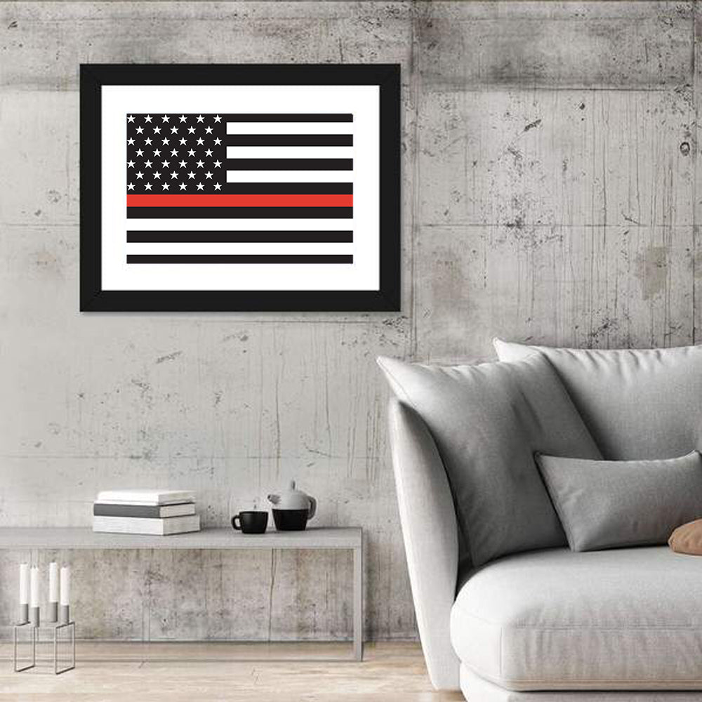American Flag Minimalist Design Wall Art in a room, landscape