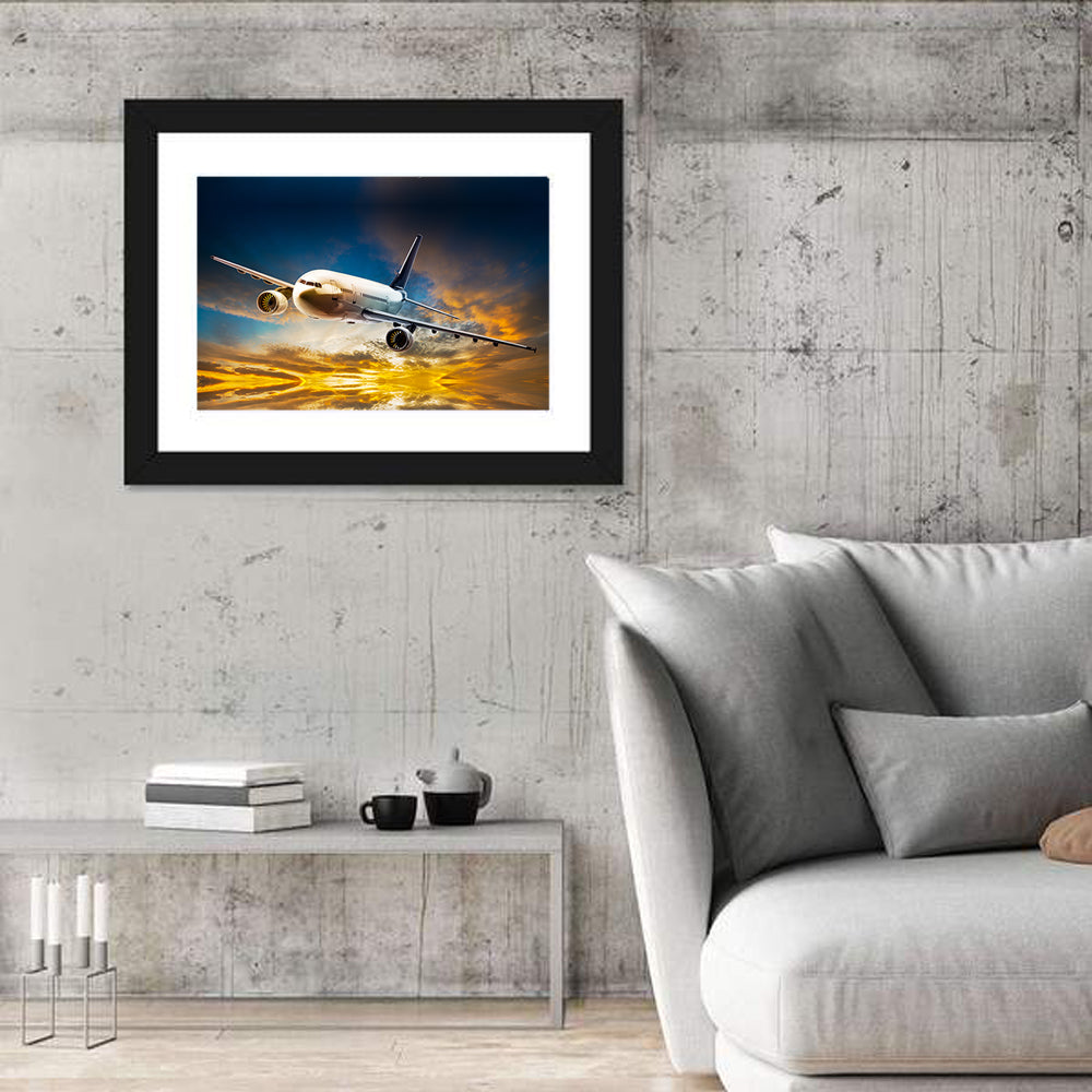 Jet Over Golden Cloudscape Wall Art