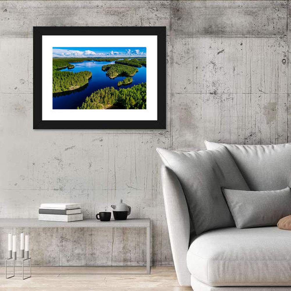 Blue Lakes and Green Forests, Finland Wall Art in a room, landscape