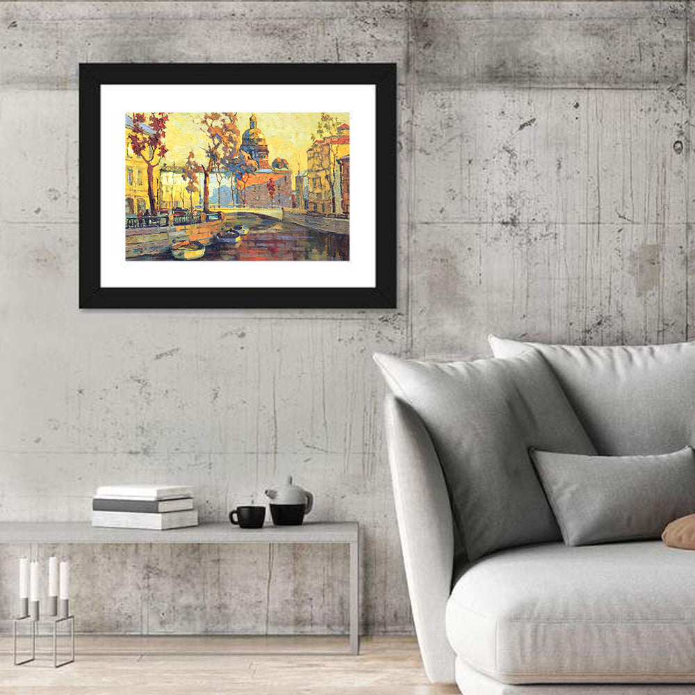 St Petersburg Golden Canal Wall Art in a room, landscape