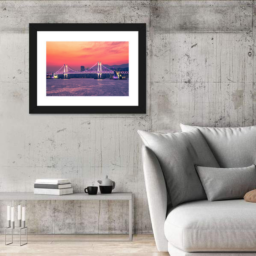 Gwangan Bridge Night Skyline Wall Art in a room, landscape