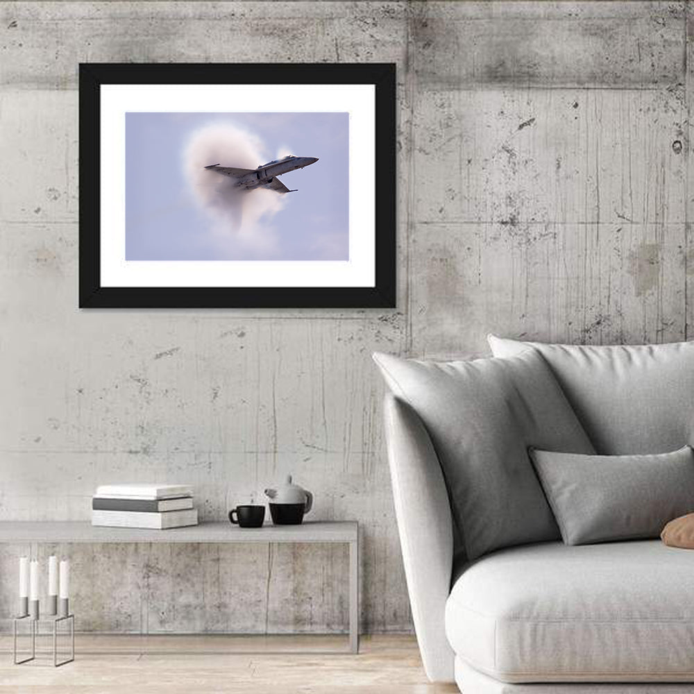 Supersonic Fighter Jet with Vapor Cone Wall Art in a room, landscape