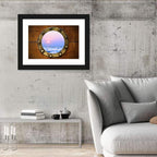 Brass Porthole with Sunset Horizon Wall Art