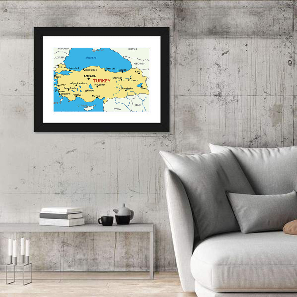 Republic of Turkey Map Wall Art in a room, landscape
