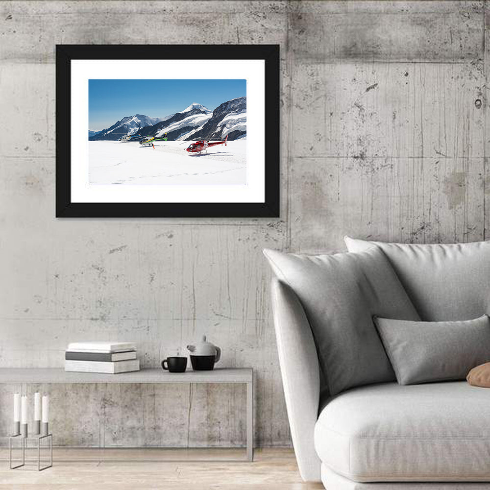 Sightseeing Helicopters on Aletsch Glacier Wall Art in a room, landscape