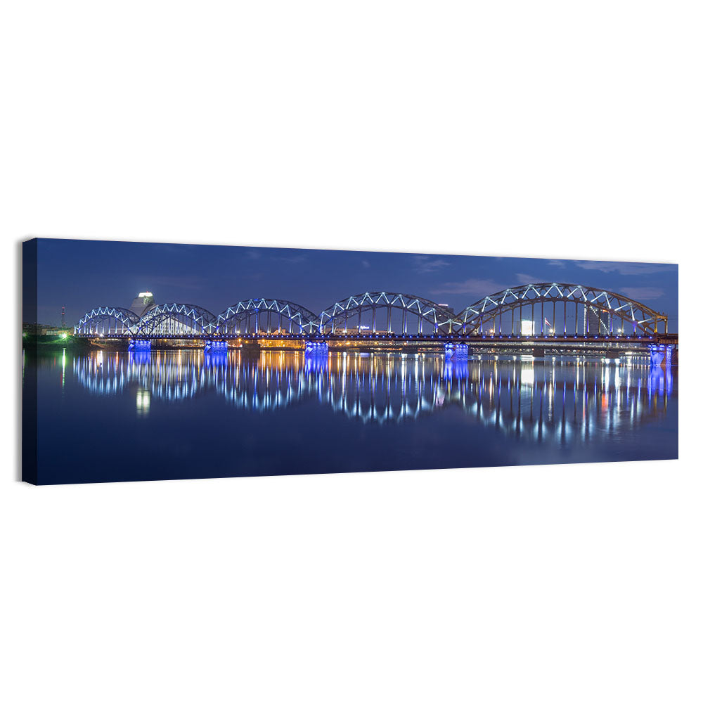 Riga Rail Bridge At Night Wall Art