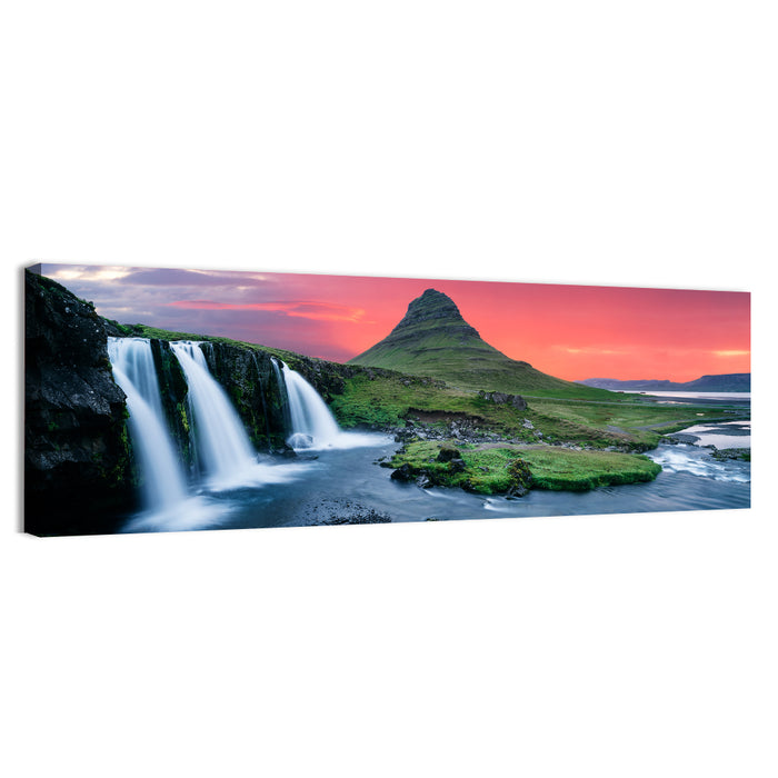 Kirkjufell Sunset with Kirkjufellsfoss Wall Art as a canvas print