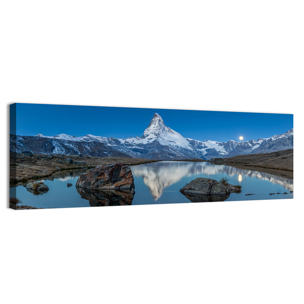Matterhorn Sunset Over Stelli Lake Wall Art, canvas print, panoramic