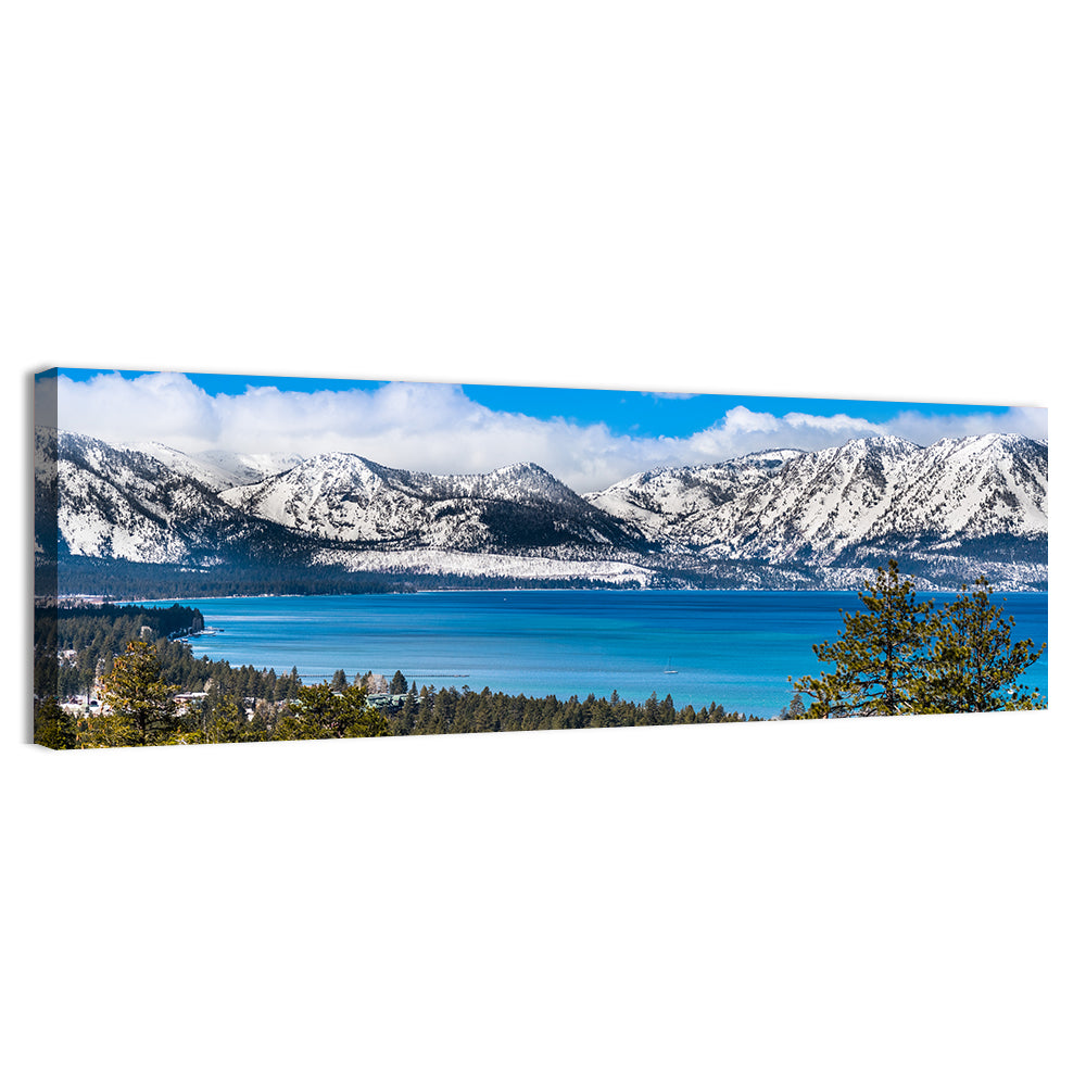 Lake Tahoe Snow-capped Sierra Peaks Wall Art, canvas print, panoramic