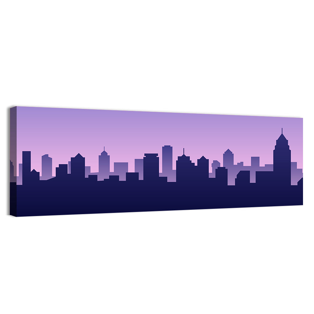 Purple American City Silhouette Wall Art, canvas print, panoramic