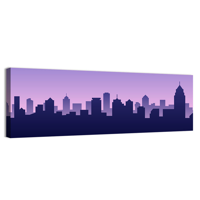 Purple American City Silhouette Wall Art as a canvas print