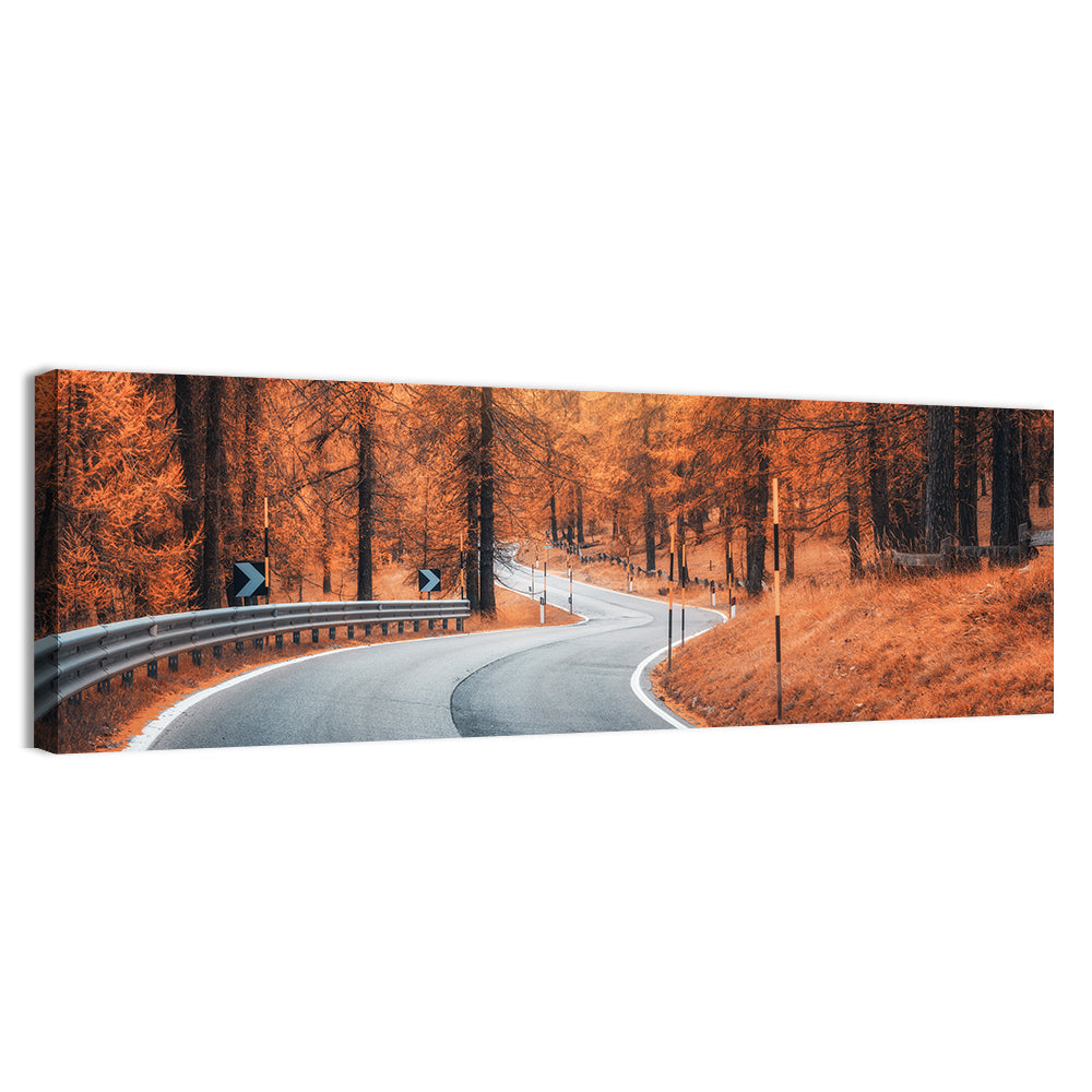 Road In Autumn Forest At Sunset Wall Art