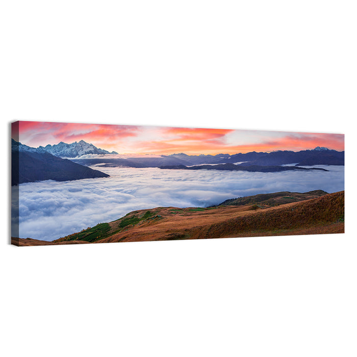 Mt Tetnuld Sunrise Over Clouds Wall Art as a canvas print