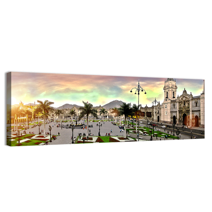 Plaza Mayor, Lima Sunset Wall Art as a canvas print
