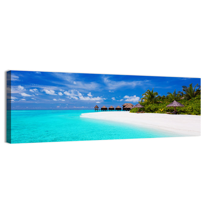 Turquoise Island with Water Bungalows Wall Art as a canvas print