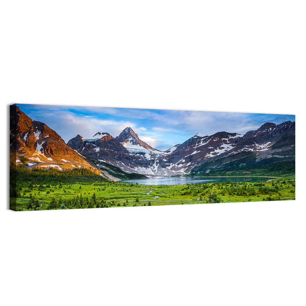 Mount Assiniboine Glacier and Magig Lake Wall Art, canvas print, panoramic