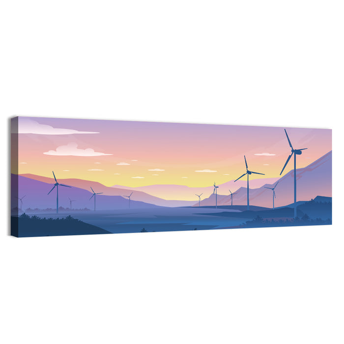 Dusk Wind Turbine Silhouettes Wall Art as a canvas print