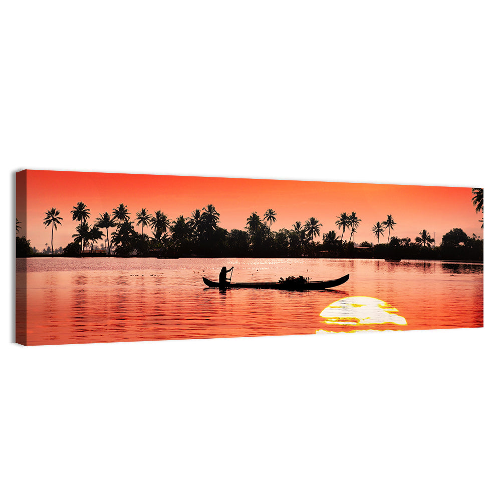 Silhouette Of Boat & Fisherman Wall Art