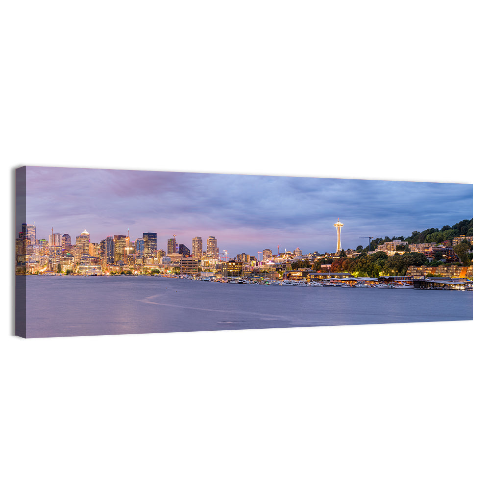 Seattle Skyline at Dusk Wall Art, canvas print, panoramic